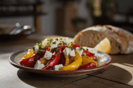 סלט פלפלים קלויים עם גבינה בולגרית